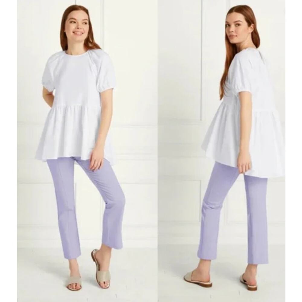 Hill House Francesca White High-low Short Sleeve Baby Doll Top 100% Cotton, XS